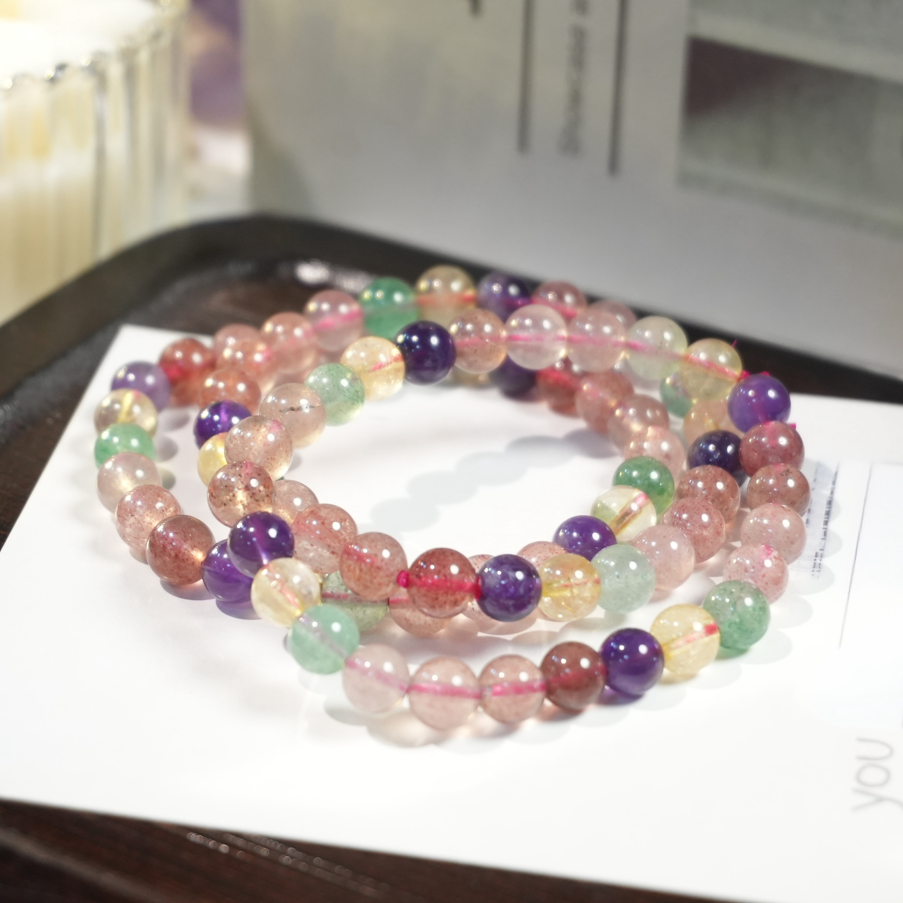 【书记甄选】天然五彩草莓晶单圈手链 多样性发一件 7mm  GD1116