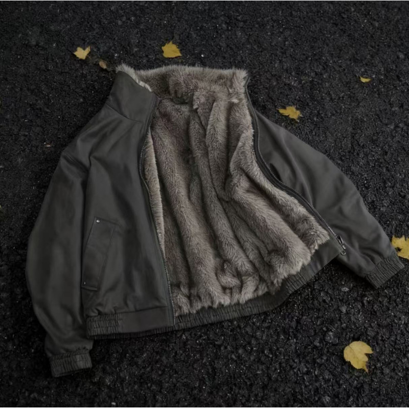 网图慎用双面穿立领座山雕外套冬季加绒棉服