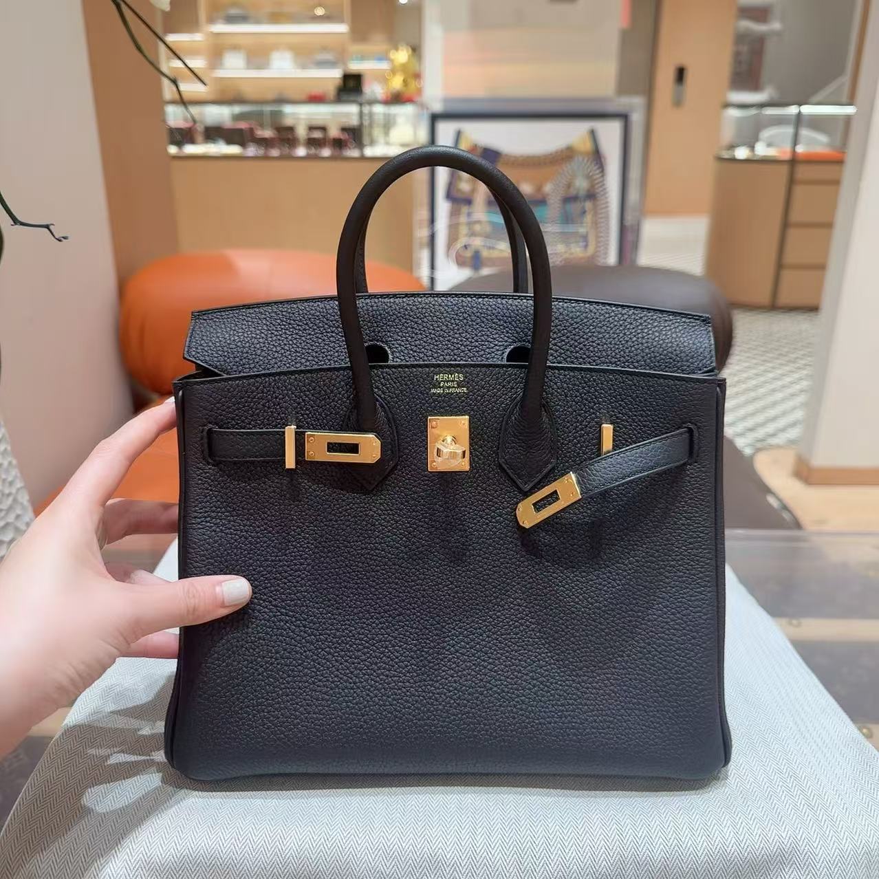 全新未使用 Hermes/爱马仕 Birkin25/黑金/Togo皮/W刻