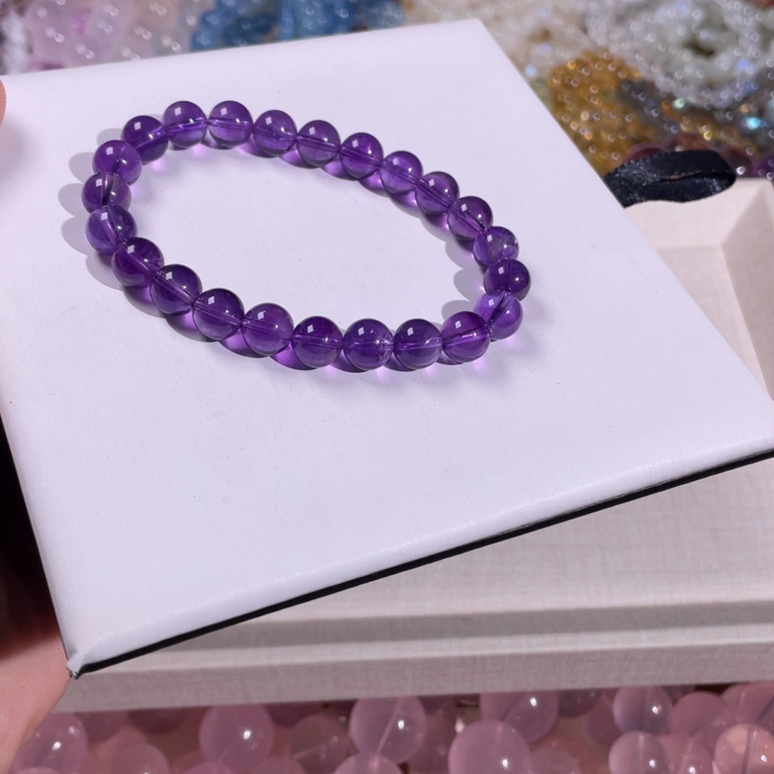 安***贝紫晶手串未镶嵌紫水晶8mm手串