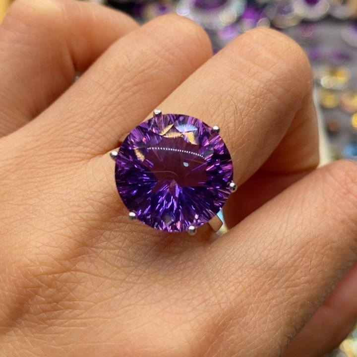 水晶戒指银S925镶嵌天然水晶戒指