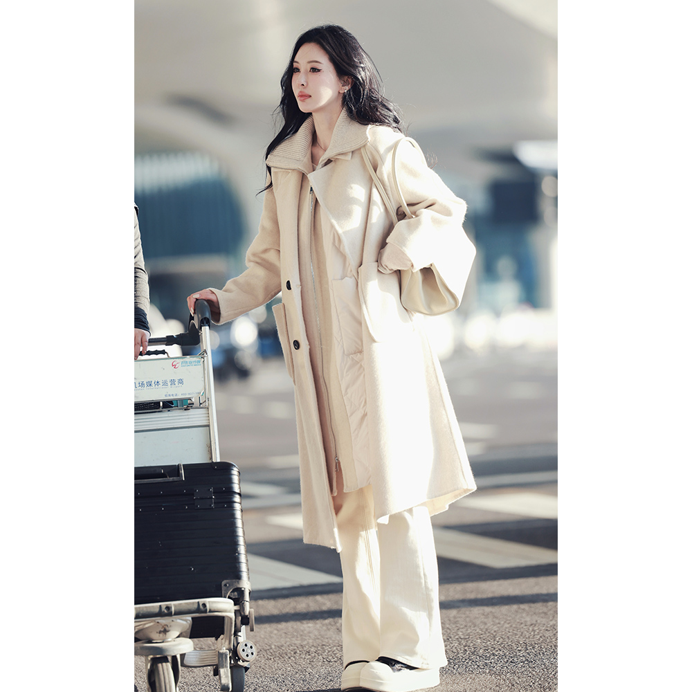 菠萝宝宝yuna【时髦聚焦】长款鹅绒内胆马夹羊毛羊绒大衣两件套YK15