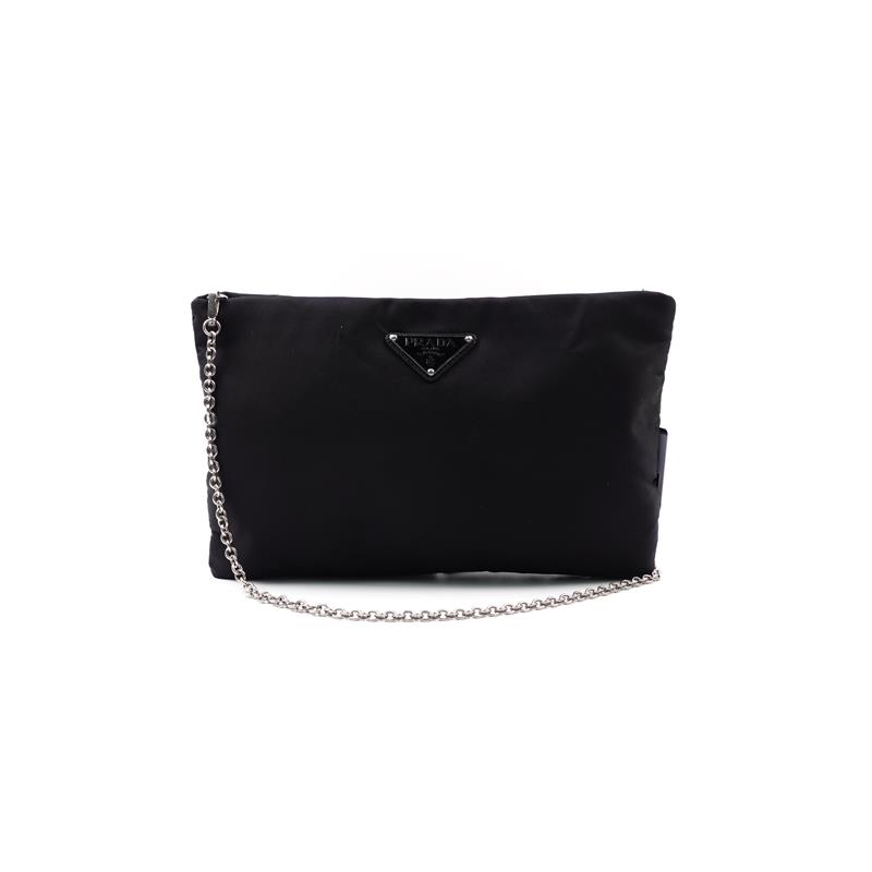 95新 Prada/普拉达 黑银尼龙链条包/T_ZY0000415514