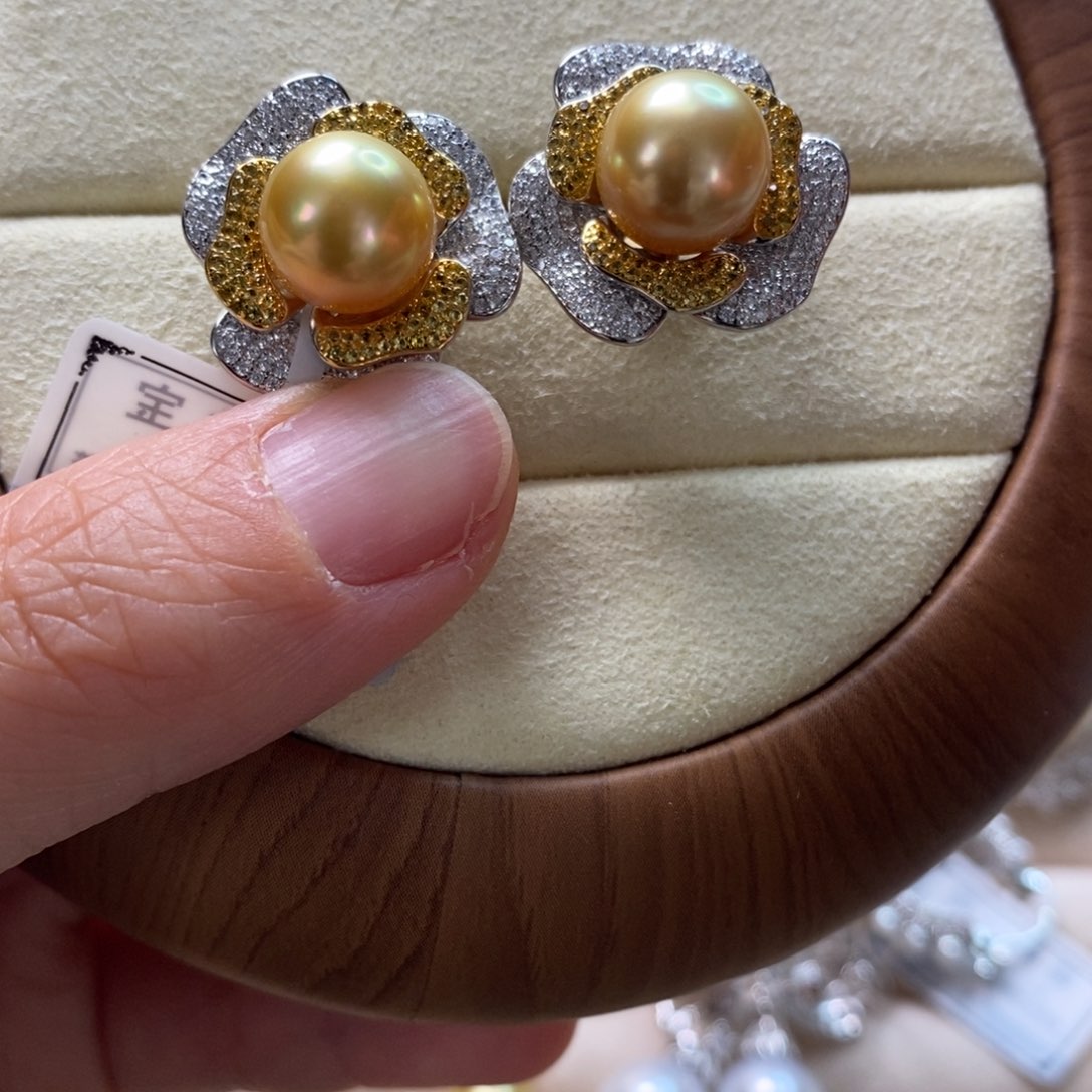 海水珍珠耳饰银S925镶嵌