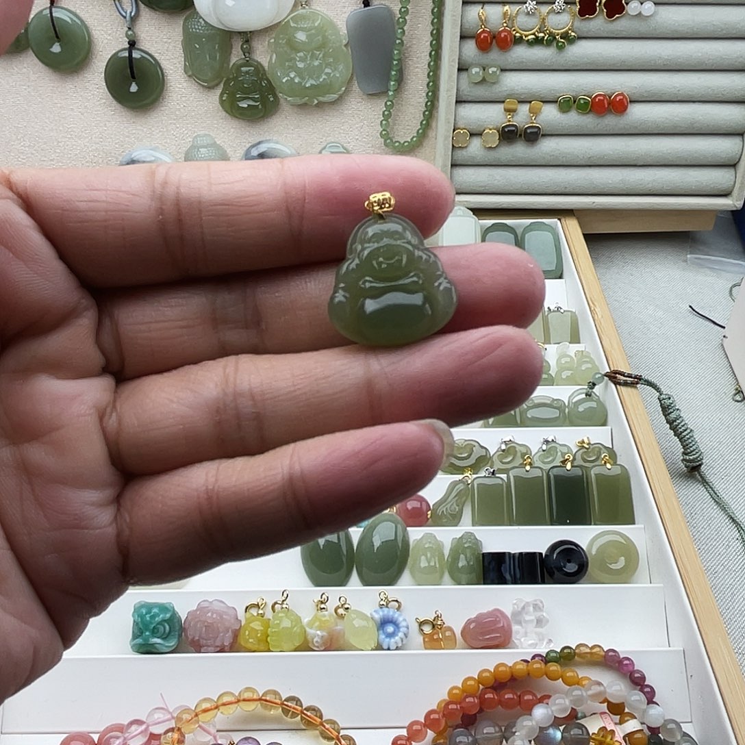 和田玉18K金镶嵌吊坠(不含链)