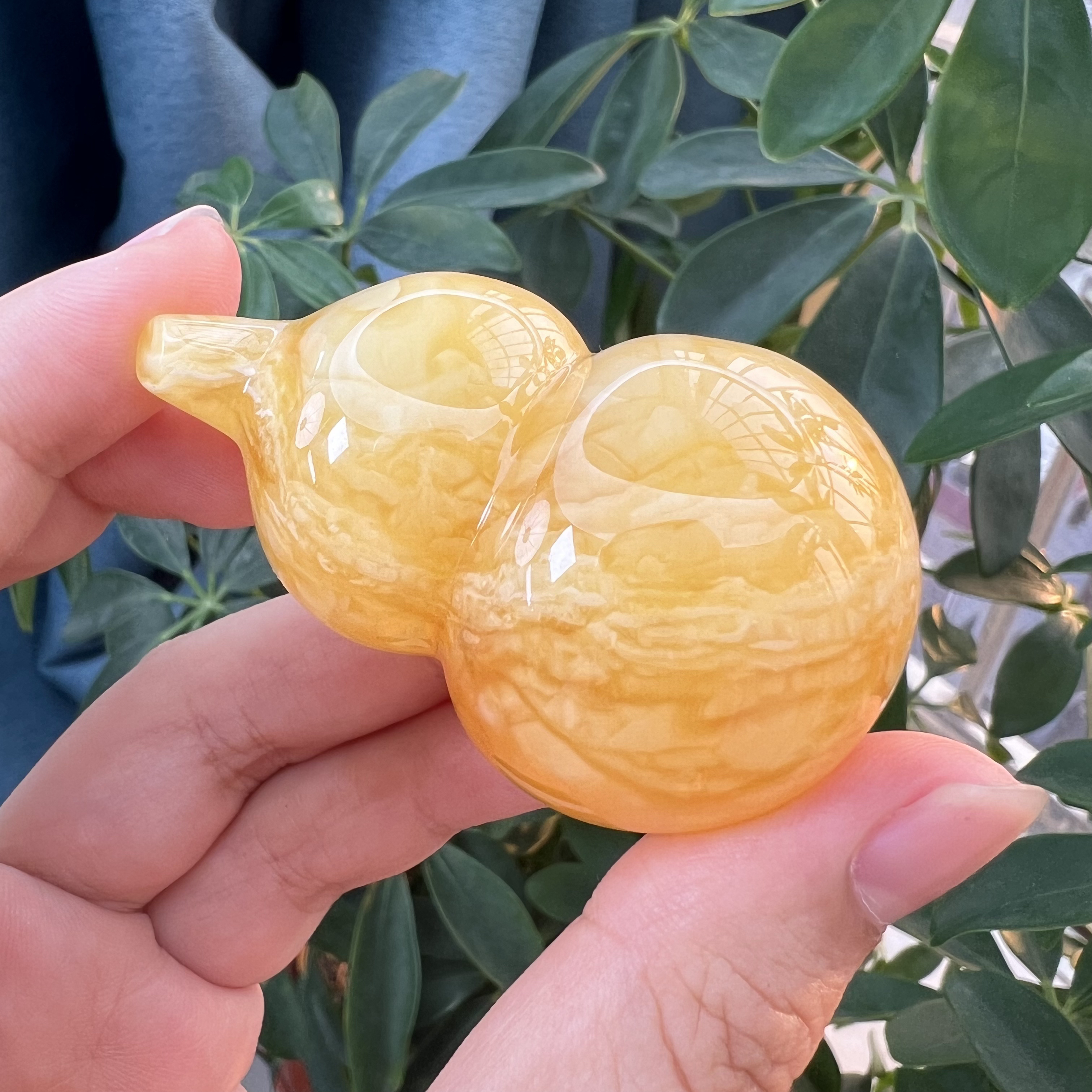 天然俄料鸡油红溶洞虎皮纹葫芦吊坠31.6克 带证书