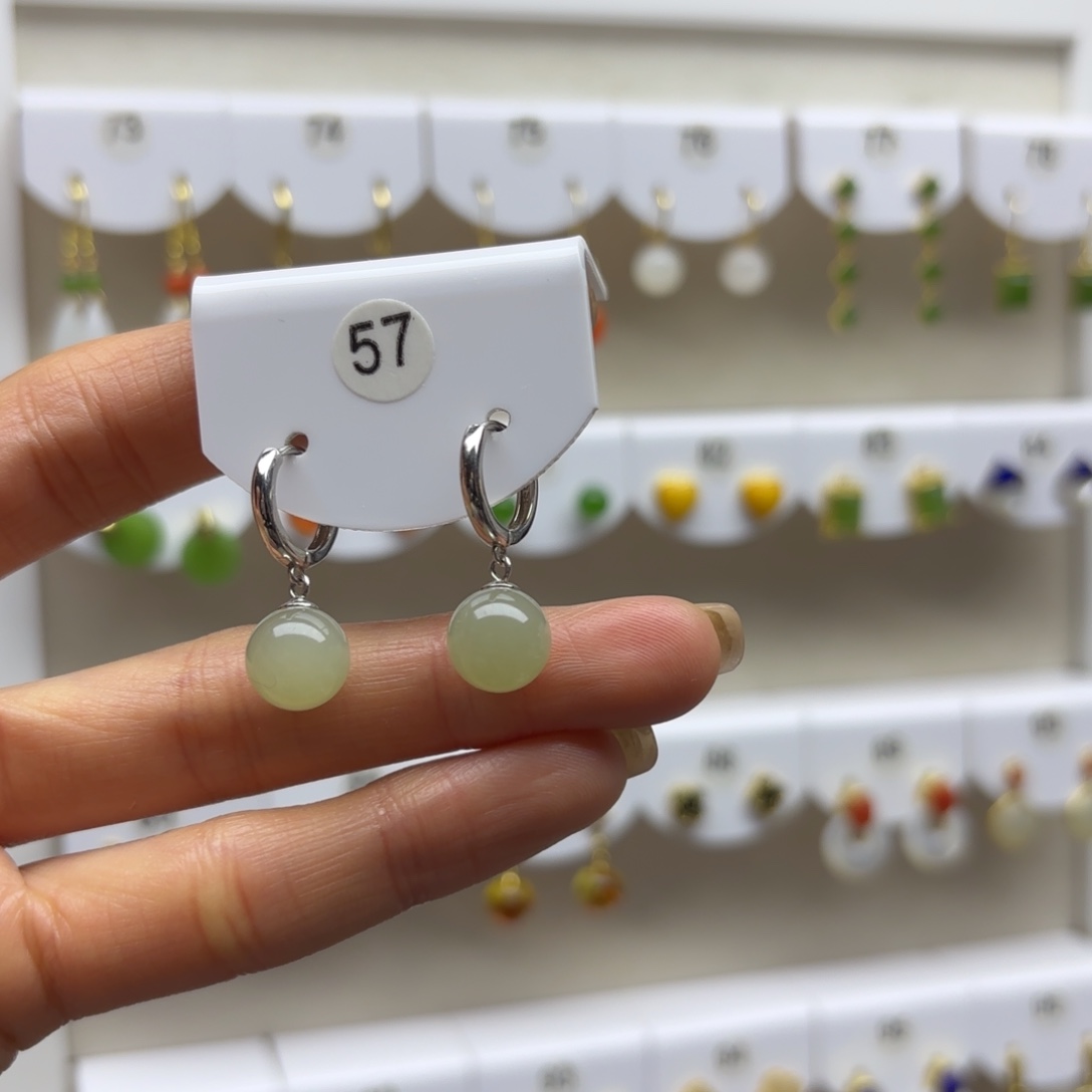 和田玉银S925镶嵌耳饰