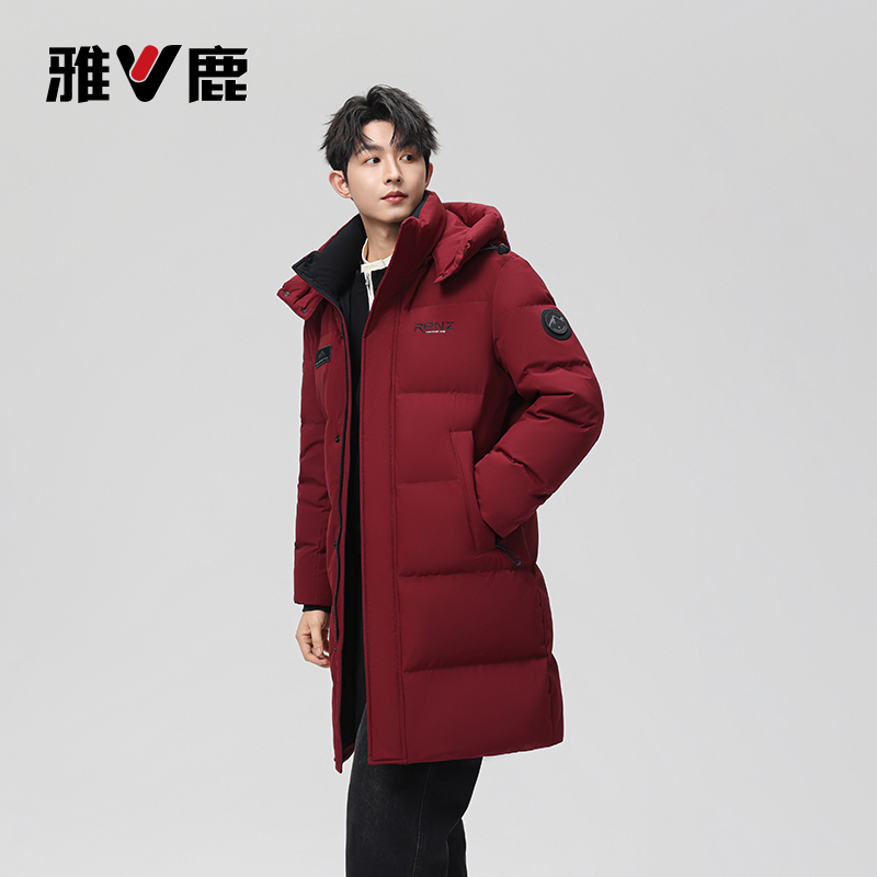 雅鹿情侣款羽绒服可脱卸连帽加厚御寒鸭绒服中长款男士冬装外套