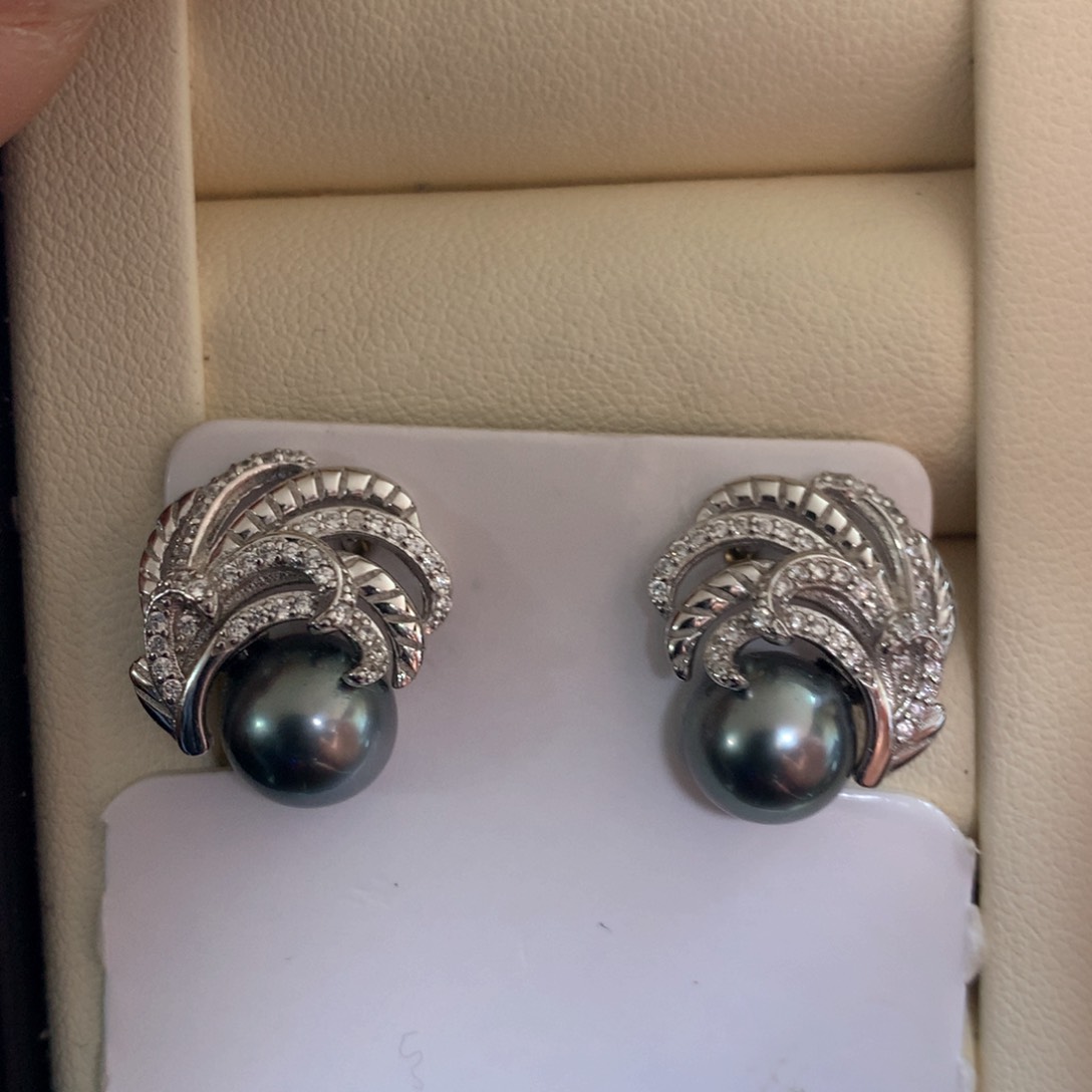 海水珍珠耳饰银S925镶嵌