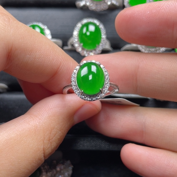 翡翠戒指银S925镶嵌戒指