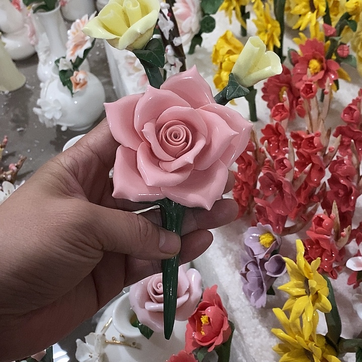 瓷片纯手工陶瓷花摆件瑕