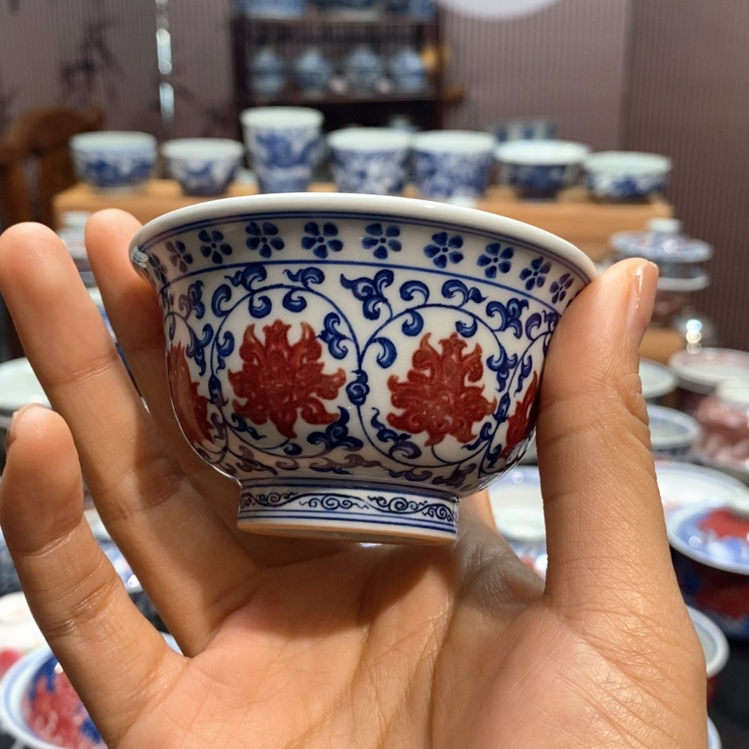 l*o缠枝莲压手杯原矿柴窑原矿手绘