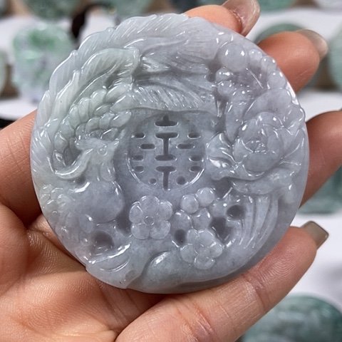 翡翠颈饰未镶嵌山水花开富贵双喜临门两面工福利