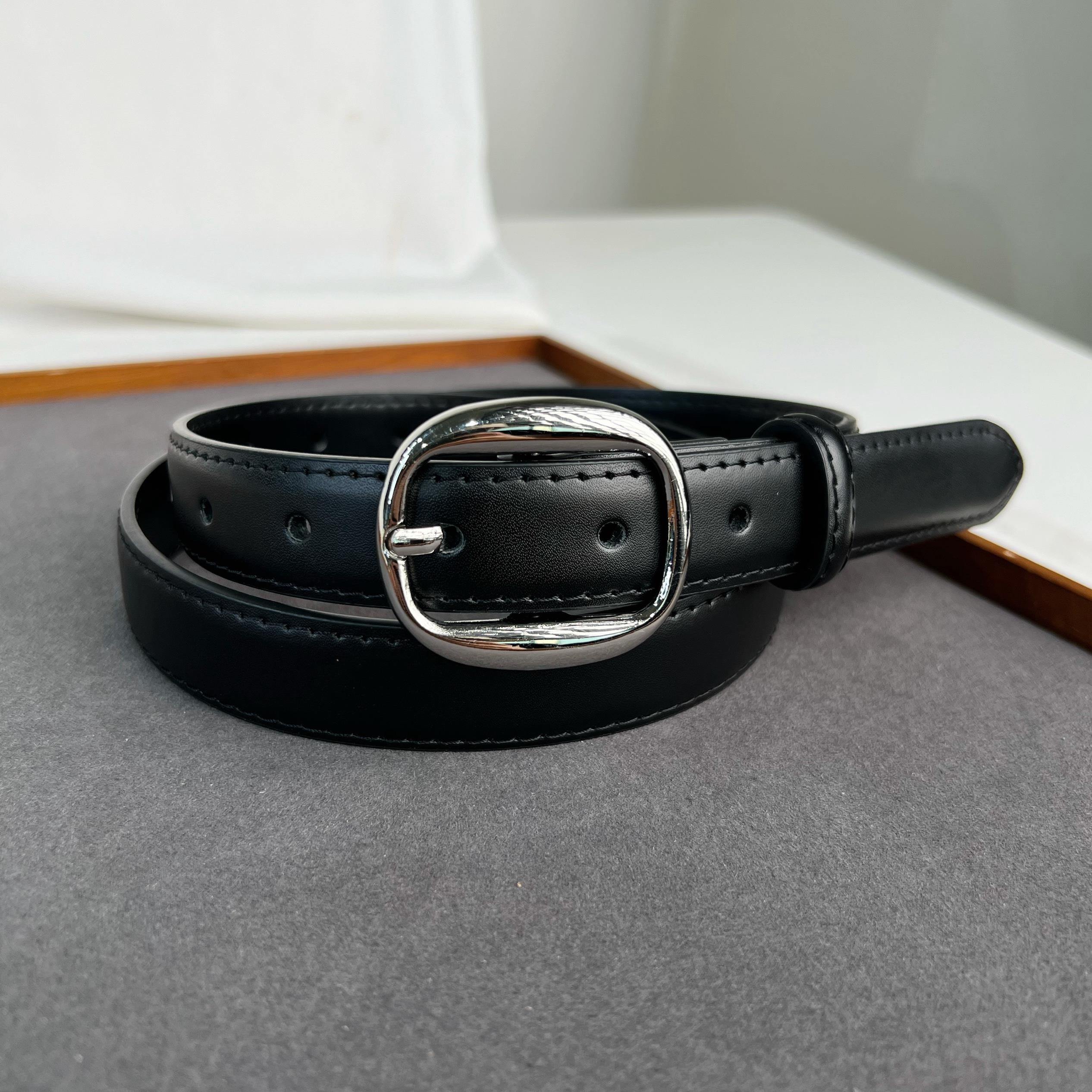 简约轻熟风金银扣设计感皮带搭配休闲裤半裙二层牛皮腰带2025春新