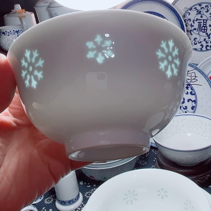 青花玲珑5寸饭碗雪花雕刻