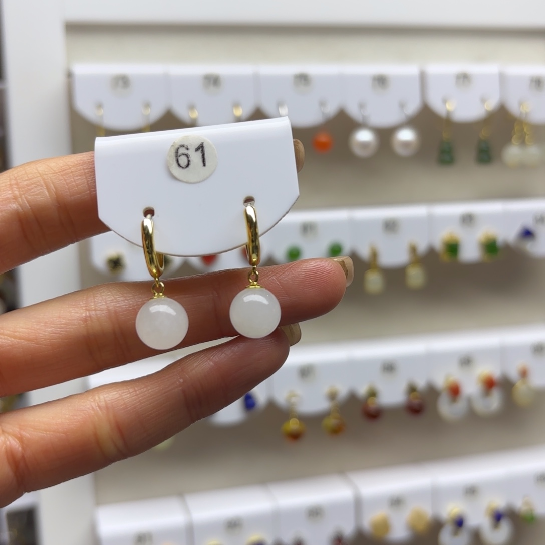 和田玉银S925镶嵌耳饰