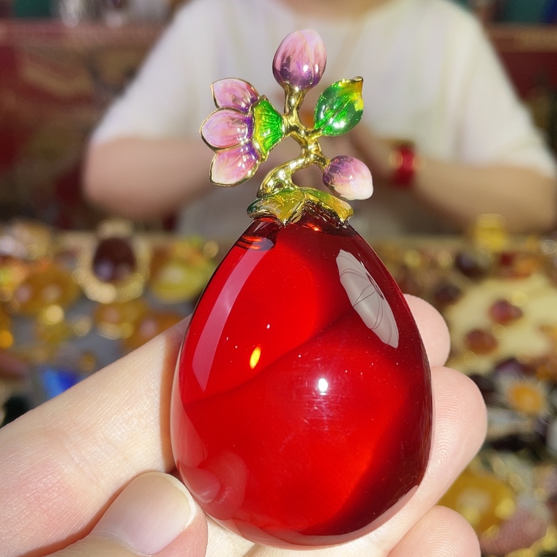 银S925镀金镶嵌吊坠(赠链)琥珀