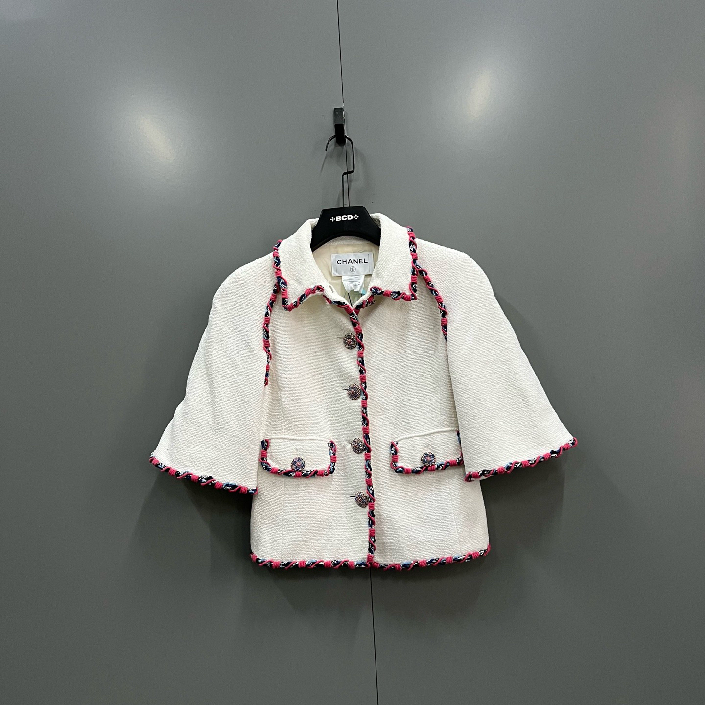 99新 Chanel/香奈儿 zt3 15c彩色滚边宝石扣外套 38码/207994