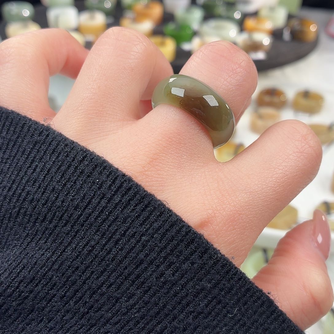 和田玉未镶嵌戒指S46蓝糖轮胎17.7