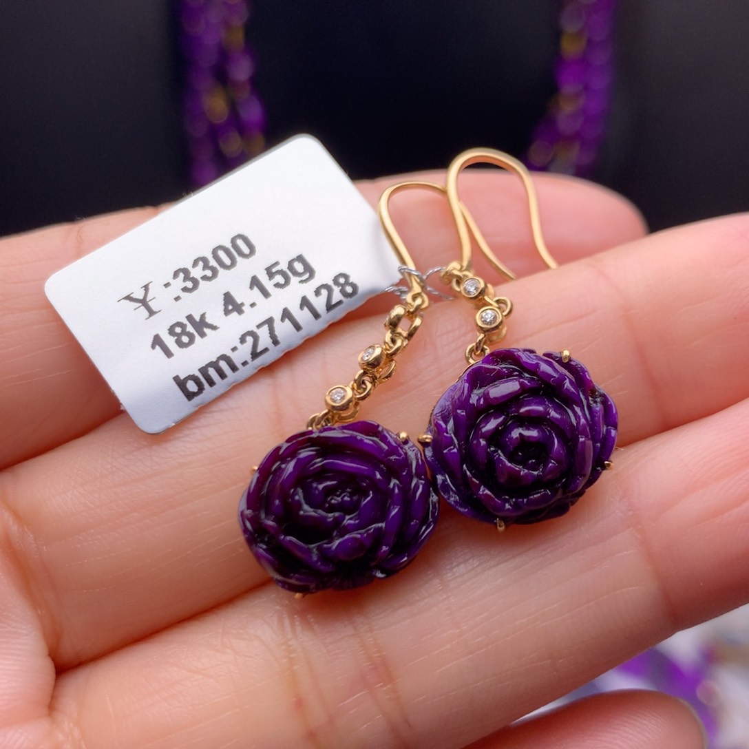 苏纪石（舒俱来）18K金镶嵌耳饰