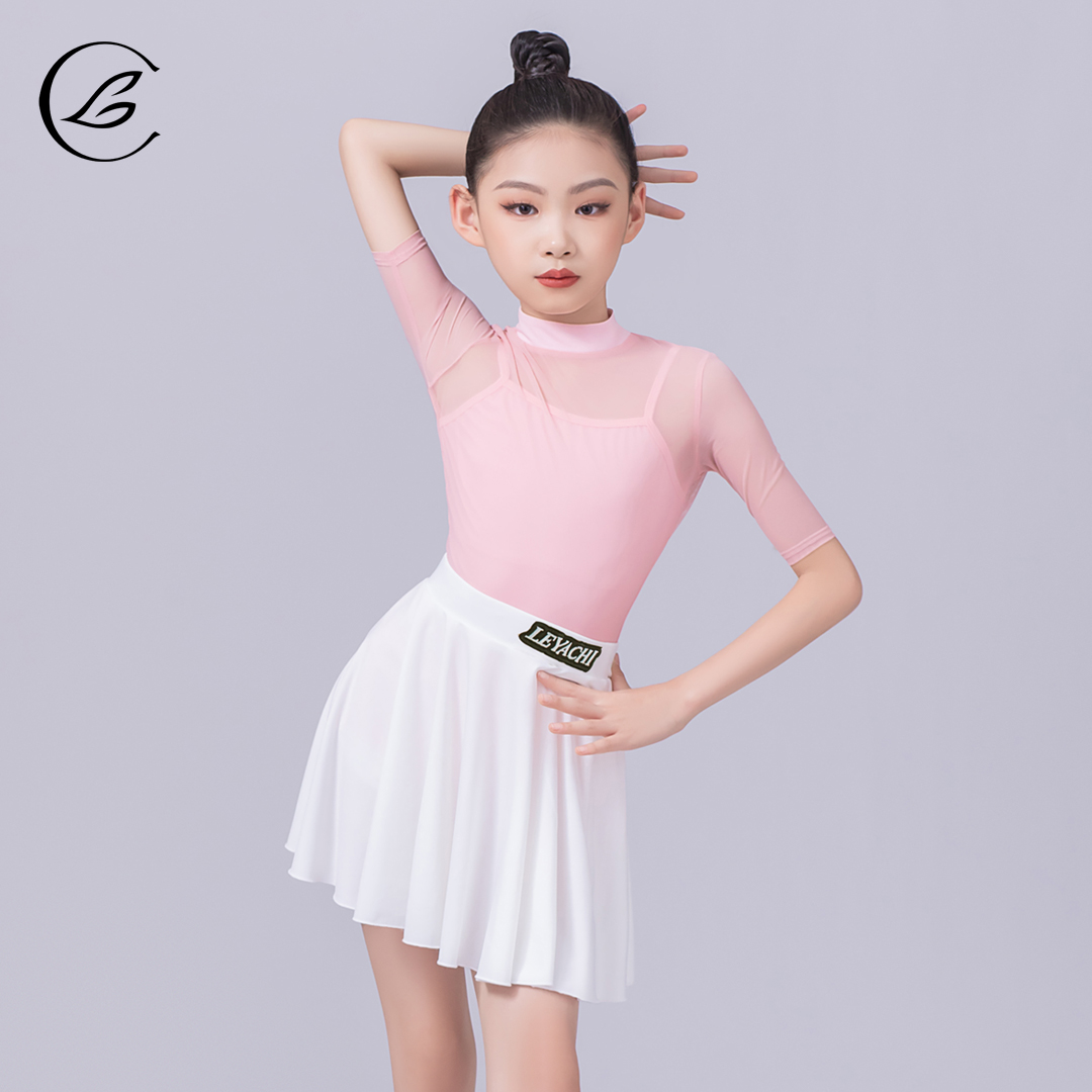 乐雅池2025春夏新款拉丁舞服儿童女简约练功服舞蹈服网纱清凉透感