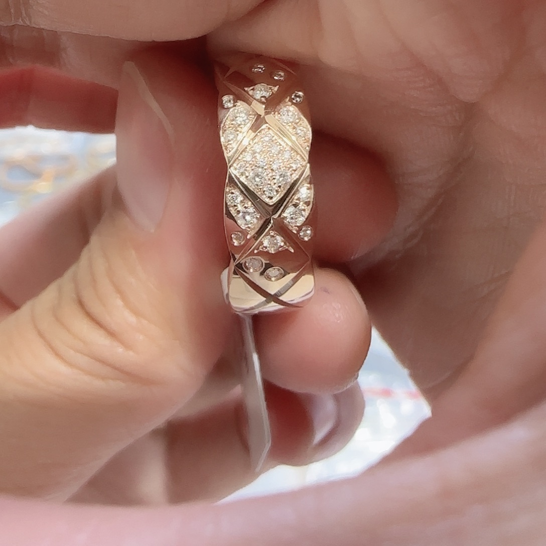 天然钻石戒指/指环18K金镶嵌15圈口