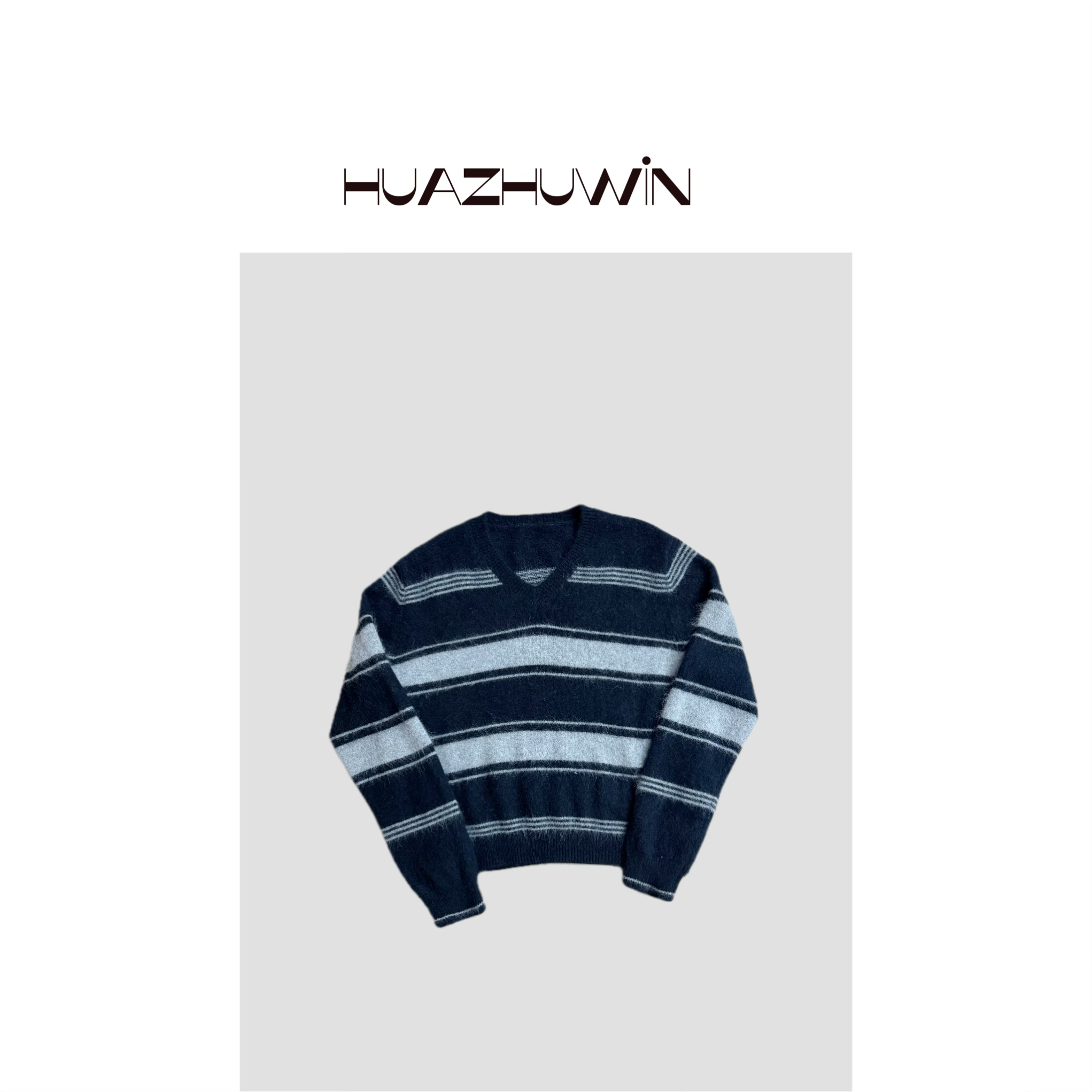 HZ-私服款藏青灰v领复古浣熊毛衣