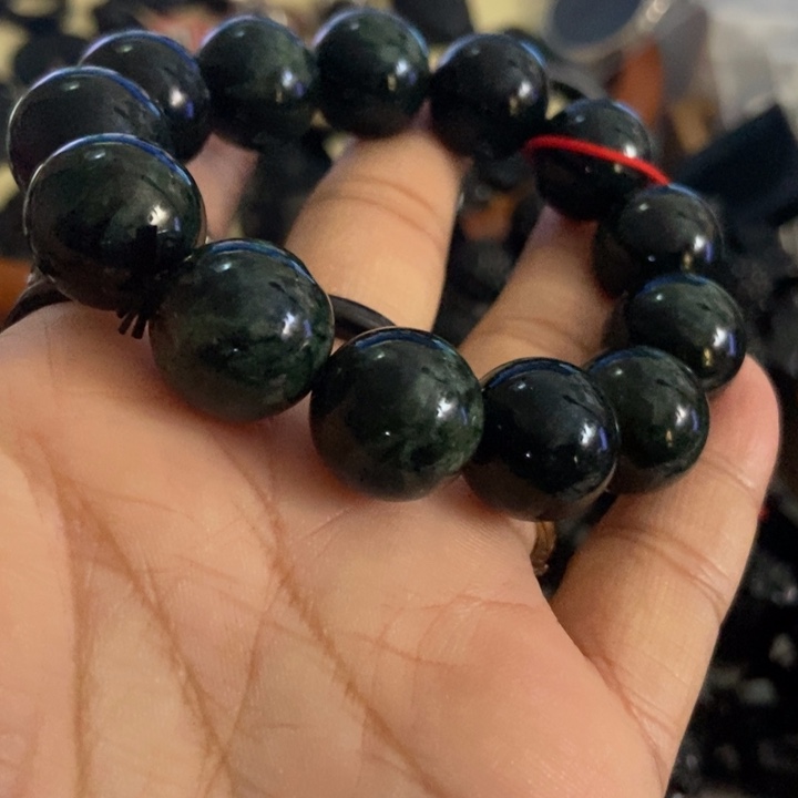 翡翠未镶嵌手链墨翠16黑墨绿色