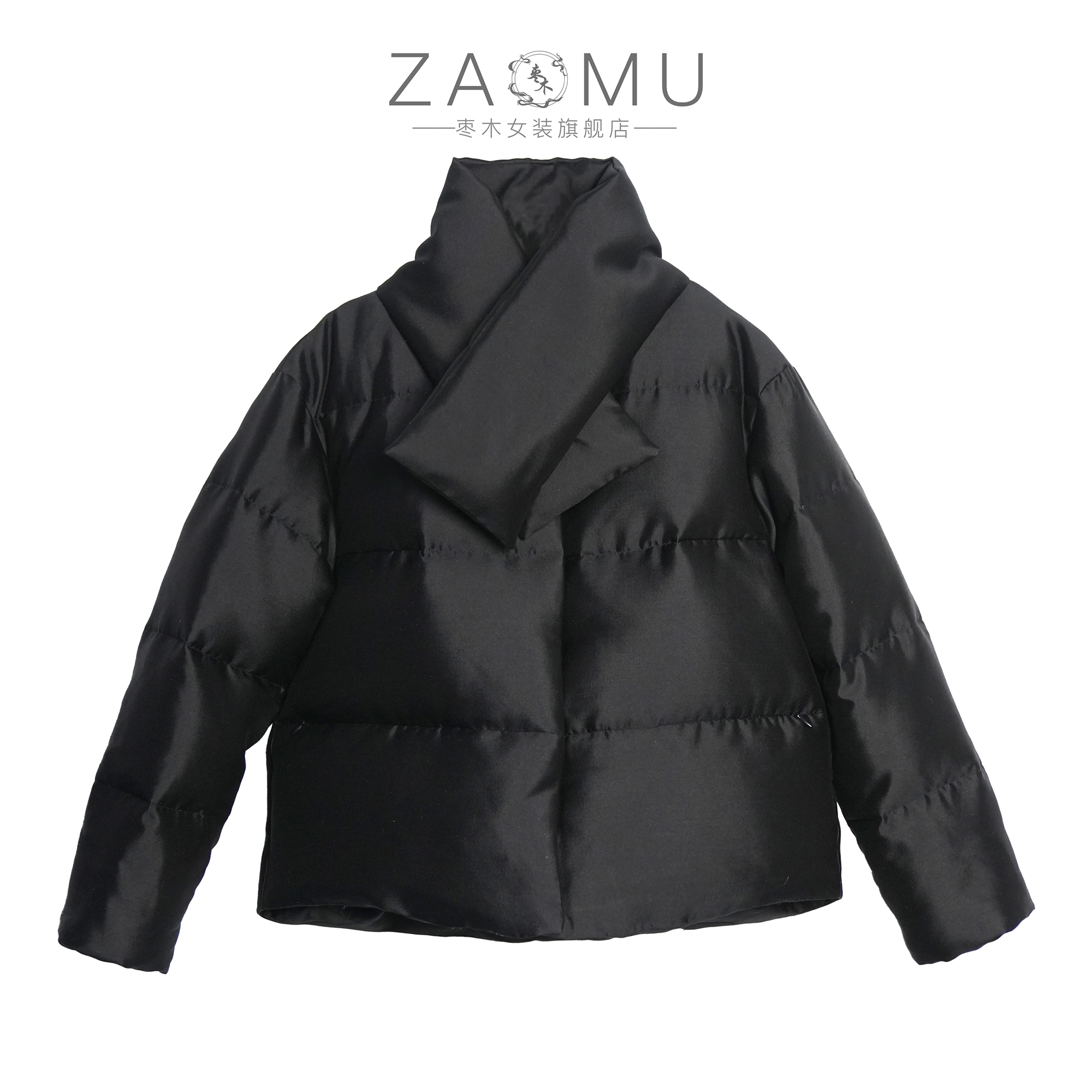 枣木冬季女款新中式桑蚕丝羊毛混纺鹅绒填充羽绒服