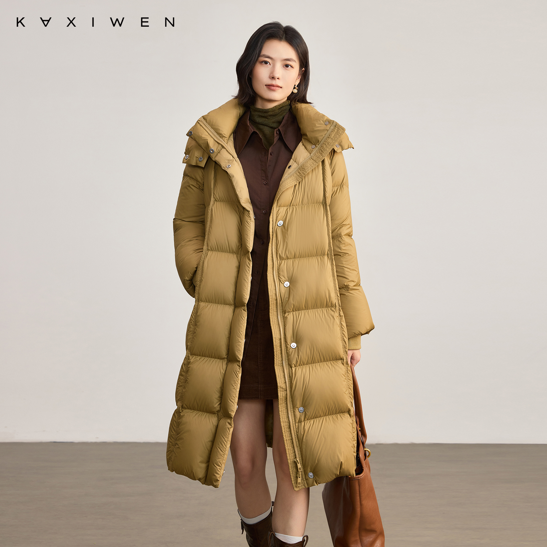 佧茜文云感连帽羽绒服「90绒」松弛感保暖长款立领外套X10AYN8116