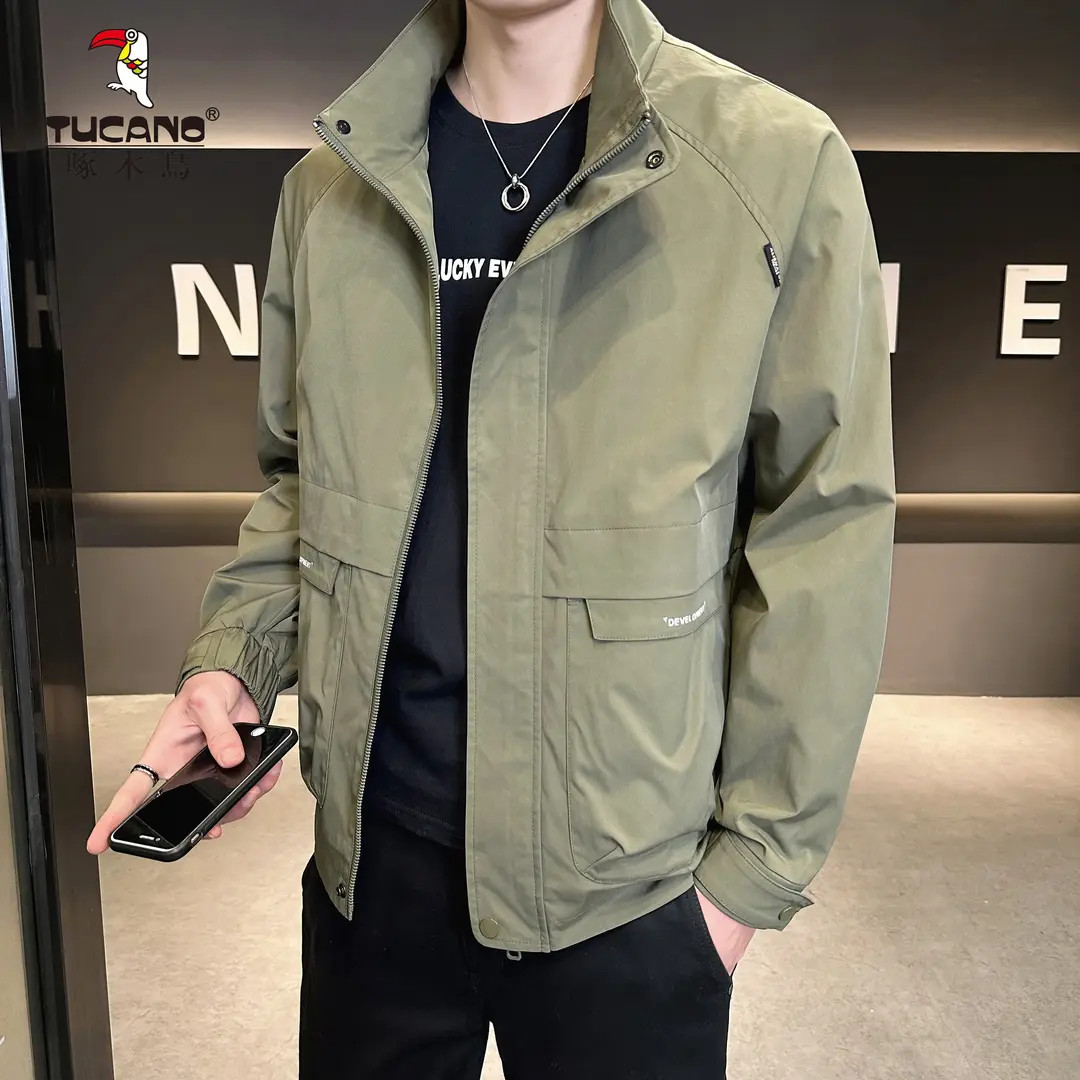啄木鸟男士休闲夹克春秋季新款百搭户外宽松翻领工装外套男