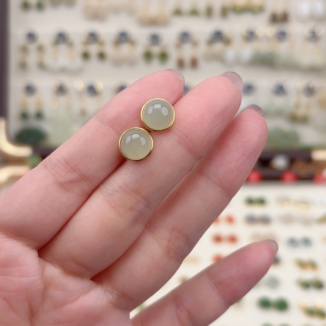 银S925镶嵌和田玉耳饰