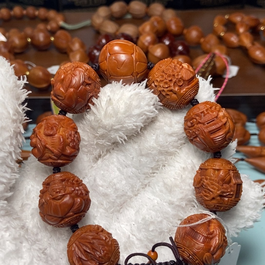 橄榄核手串/手链2.1铁核老苏工风景八仙