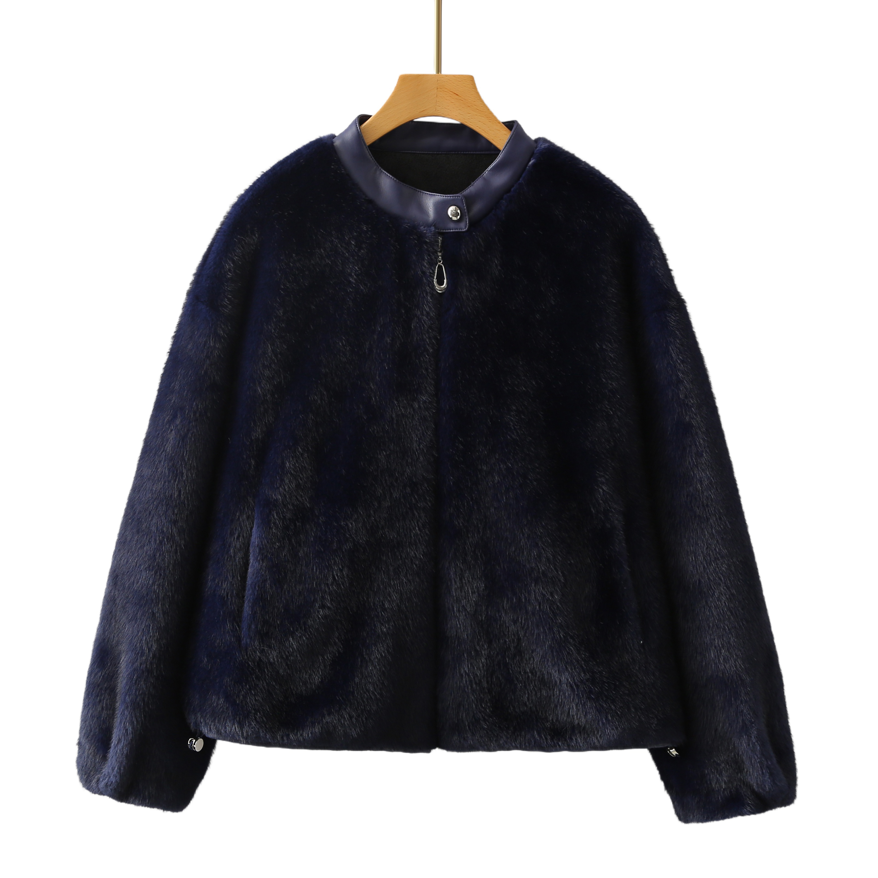 Y1514新中式时尚皮领秋冬上新加厚毛毛冬装外套保暖长袖