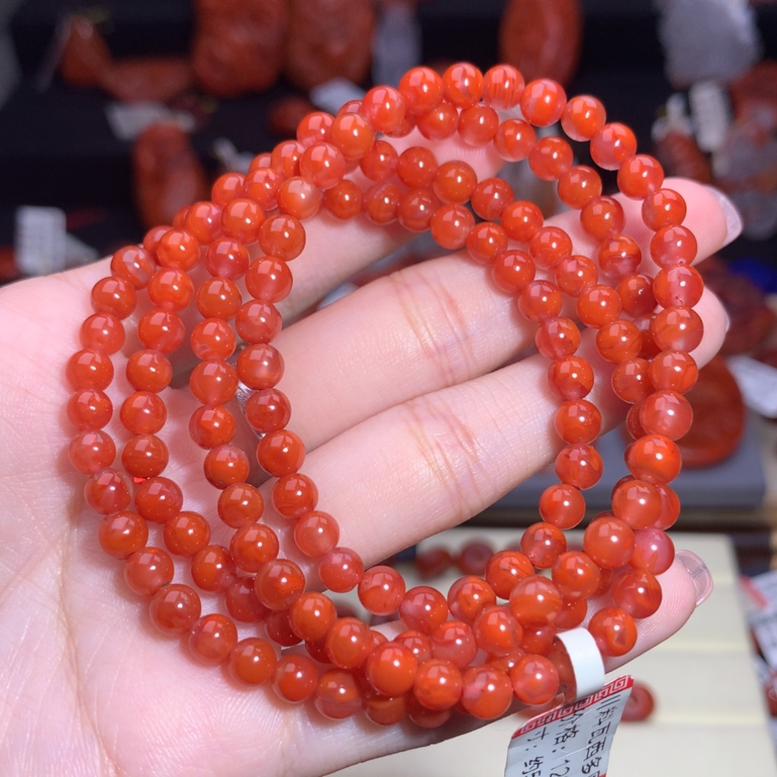 南红玛瑙未镶嵌珠宝半成品玫红火焰多圈