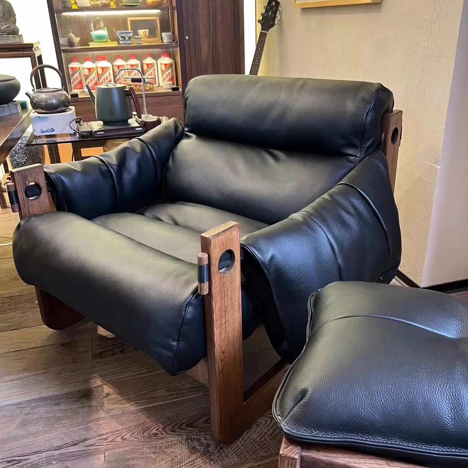 泽西岛椅头层牛皮中古风单人沙发椅复古真皮家用客厅阳台休闲躺椅