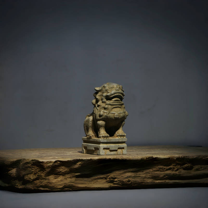 中堂狮子摆件狮狮山西石雕天然青石原石雕刻中式古典仿古单狮做旧