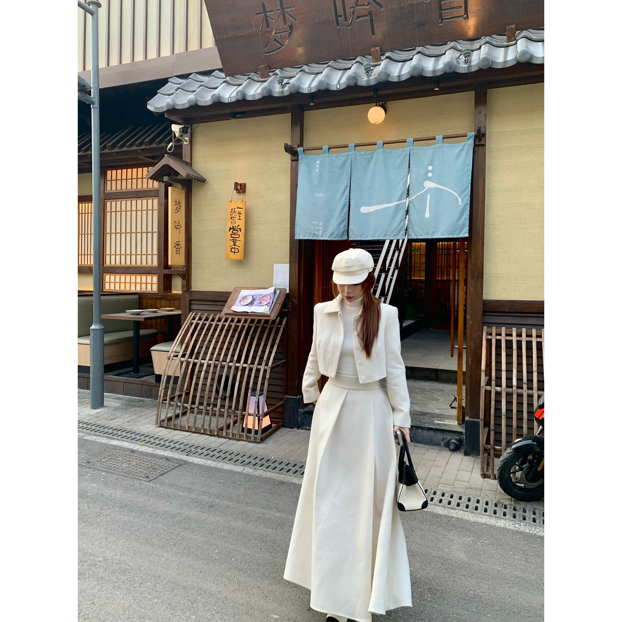 野生辣辣 赵露思许妍同款 微胖mm千金感毛呢夹棉外套磨毛半裙套装