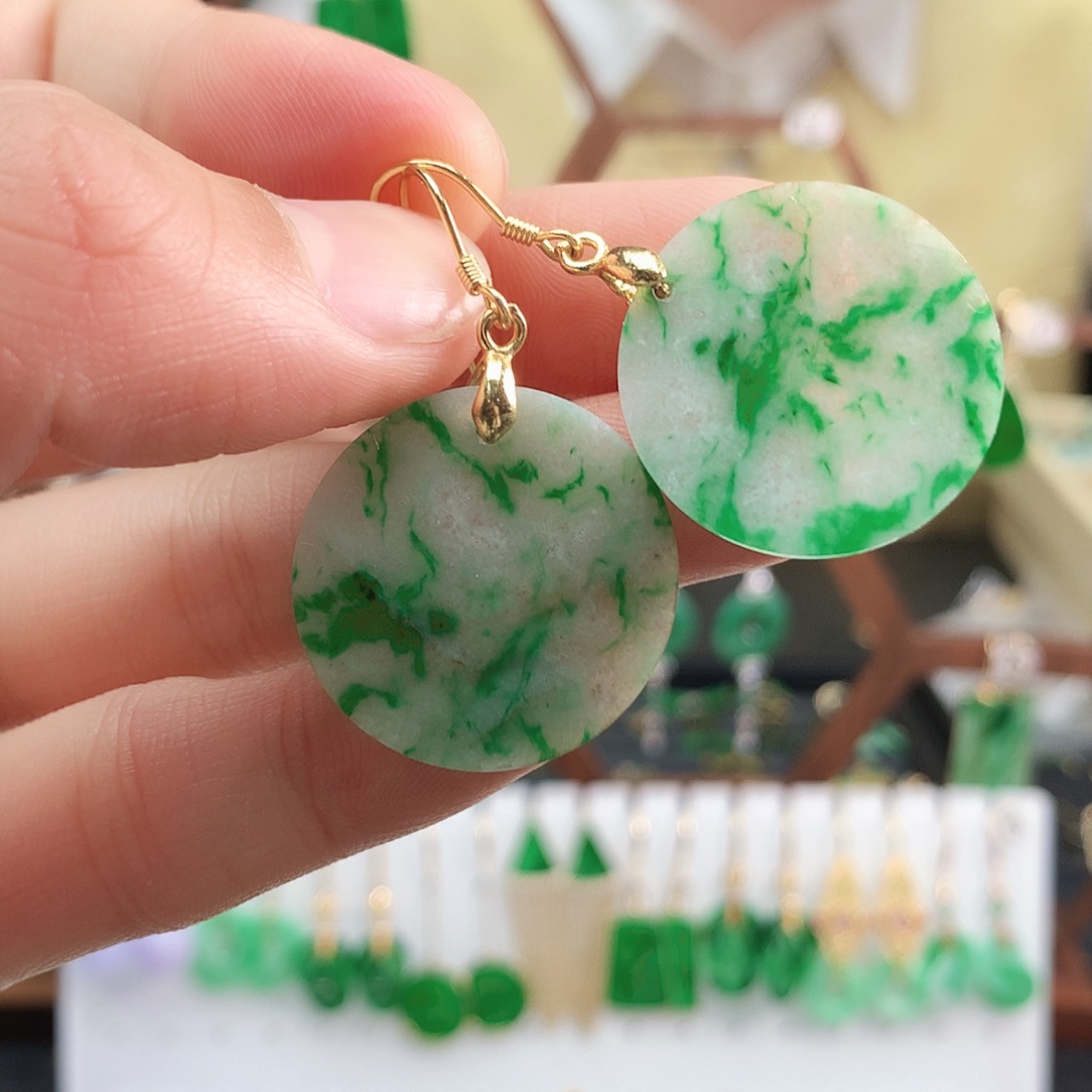 翡翠耳饰银S925镶嵌耳饰