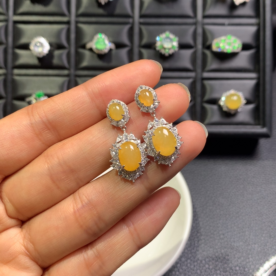 翡翠银S925镶嵌耳饰