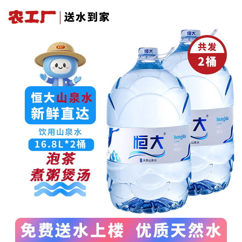 【免费送上楼2桶16.8L装】恒大一次性山泉水16.8L*2桶【无赠品】