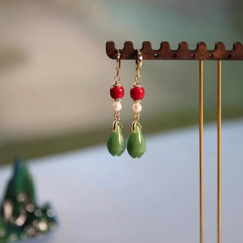 铜合金耳饰 新款民族风玉兰花耳饰全新女款中国风耳夹汉服配耳环