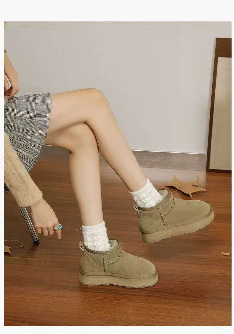[周冬雨]同款冬季保暖一脚蹬反毛皮时尚雪地靴短筒休闲平底雪地靴