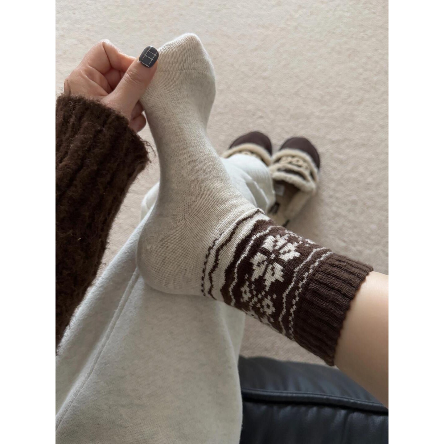 *费尔岛雪花*加厚保暖袜子复古民族风百搭毛衣袜子羊毛中筒袜mmh