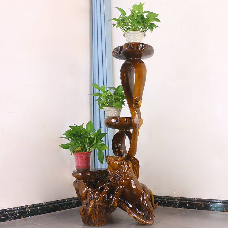 根雕花架实木树根盆景架天然木根香樟木花盆架根艺底座J11148