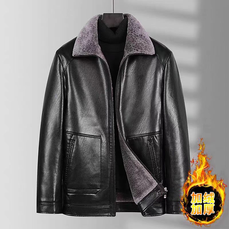 【素境】中老年皮衣外套男加绒加厚秋冬季休闲宽松加大码保暖爸爸装