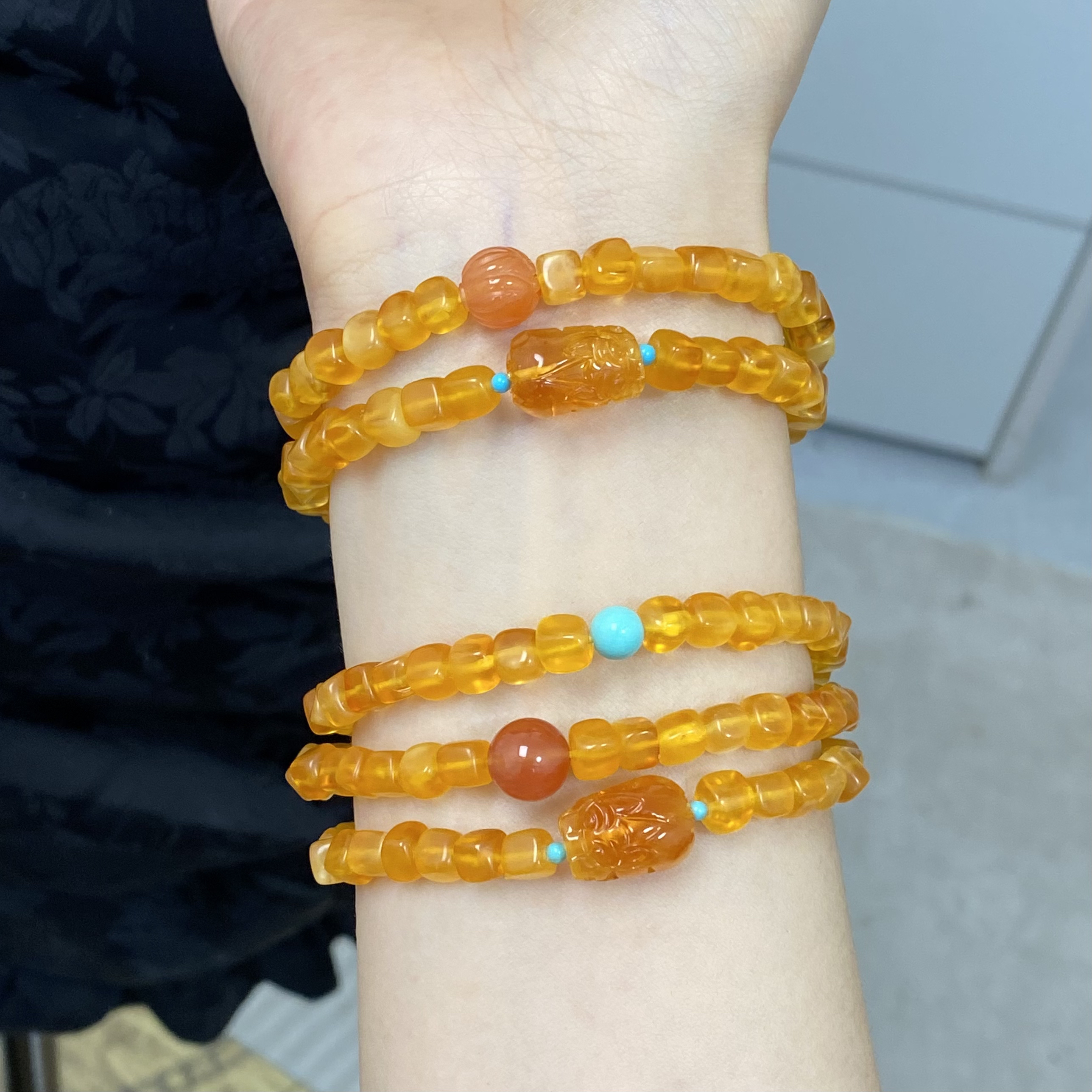 天然蜜蜡蜜糖色方糖多圈手串（多样性发一）女款百搭