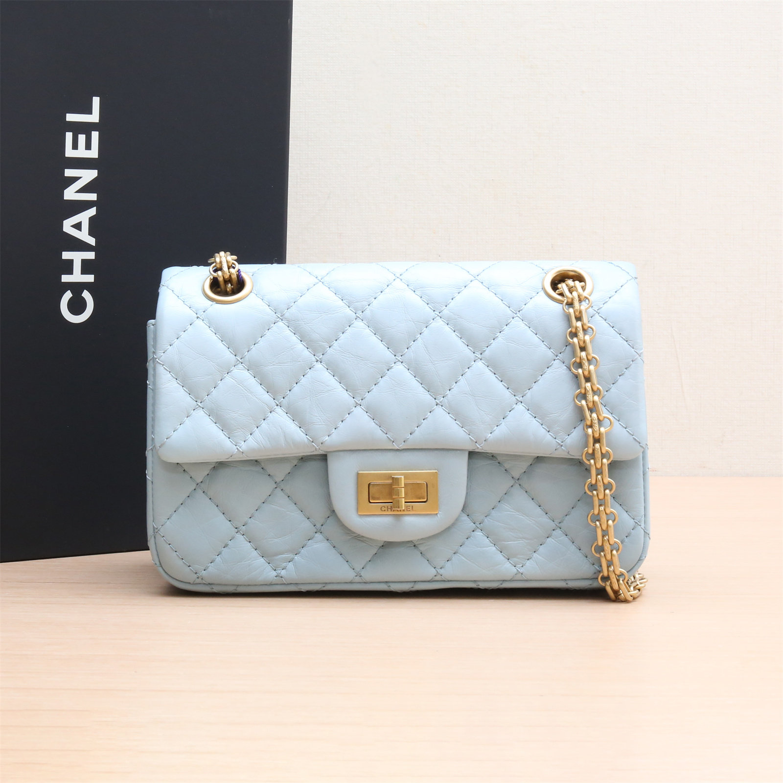 99新 Chanel/香奈儿 小花双双 2.55 口盖包 迷你 蓝色 皮革C 芯片