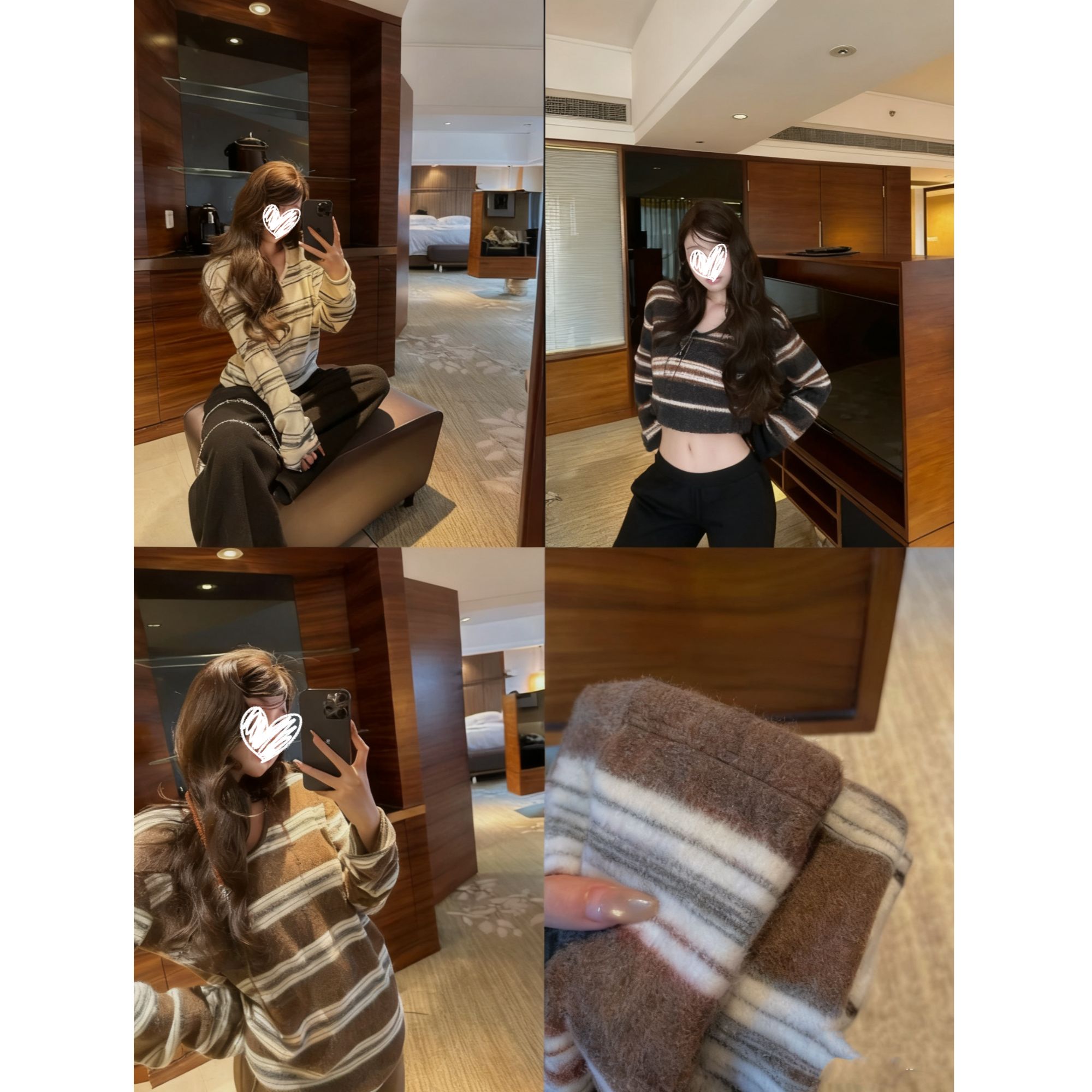 糯感帕拉蒂慵懒宽松复古条纹针织T恤女松弛感百搭休闲上衣D999