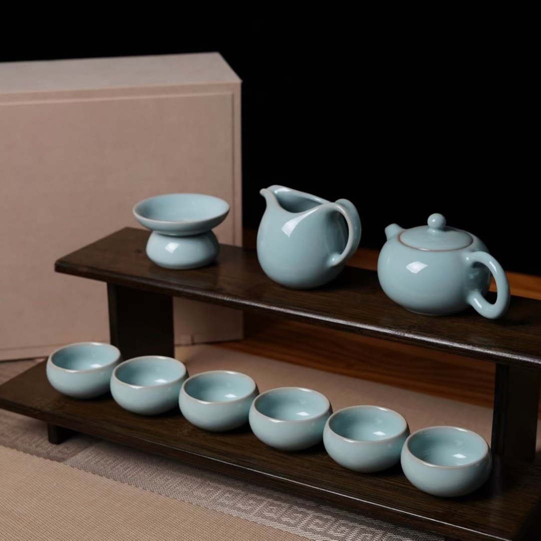 原矿天青全手工汝瓷西施茶具套装家用高档功夫茶茶具